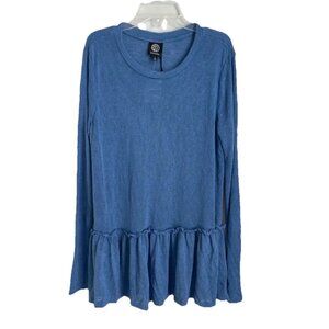 Bobeau Chambray Blue Knit Long Sleeve Babydoll Tunic Top NWT Women's